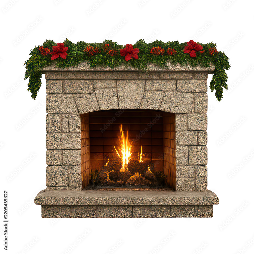 Obraz premium PNG Festive stone fireplace decoration
