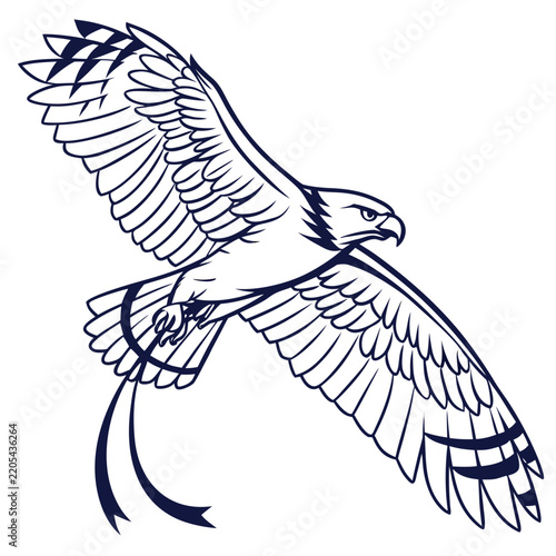 Majestic eagle in flight with sweeping wings and ribbon element