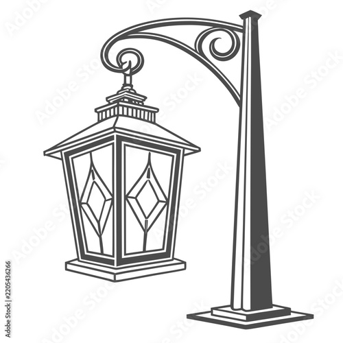 Vintage style outdoor street lantern on a decorative iron lamp post
