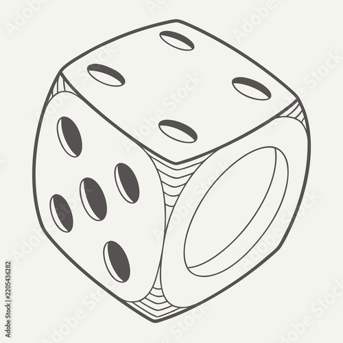 Simple line art drawing of a single six sided gaming die with gaming dice