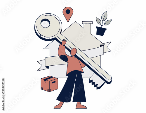 Person Holding House Key, Real Estate and Moving Concept Vector