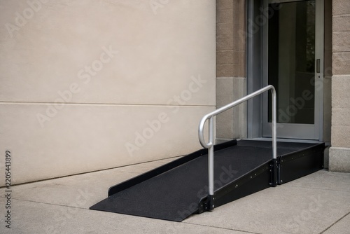 Accessible polling place temporary ramp with edge protection and a clear landing