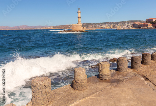 Venetian Lighthouse in Chania Harbor, Crete, Greece
