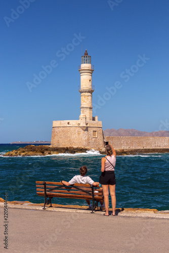 Venetian Lighthouse in Chania Harbor, Crete, Greece