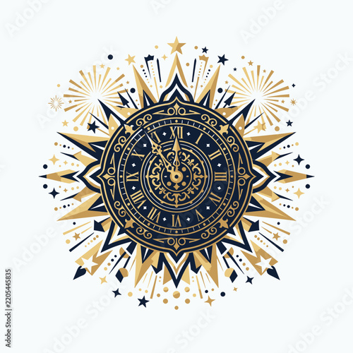Ornate golden vintage clock design sunburst mandala geometry art frame decoration background