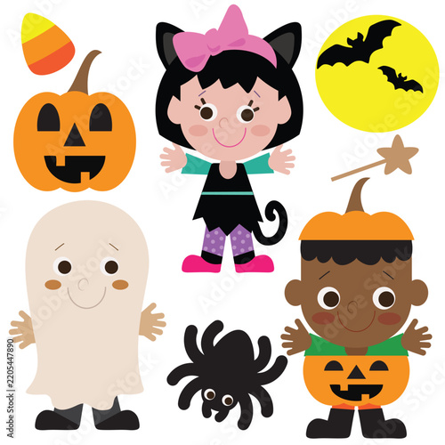 Halloween kids vector cartoon illustration