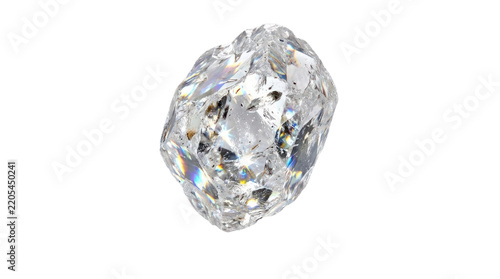 Rough uncut diamond sparkling with prismatic light on black background