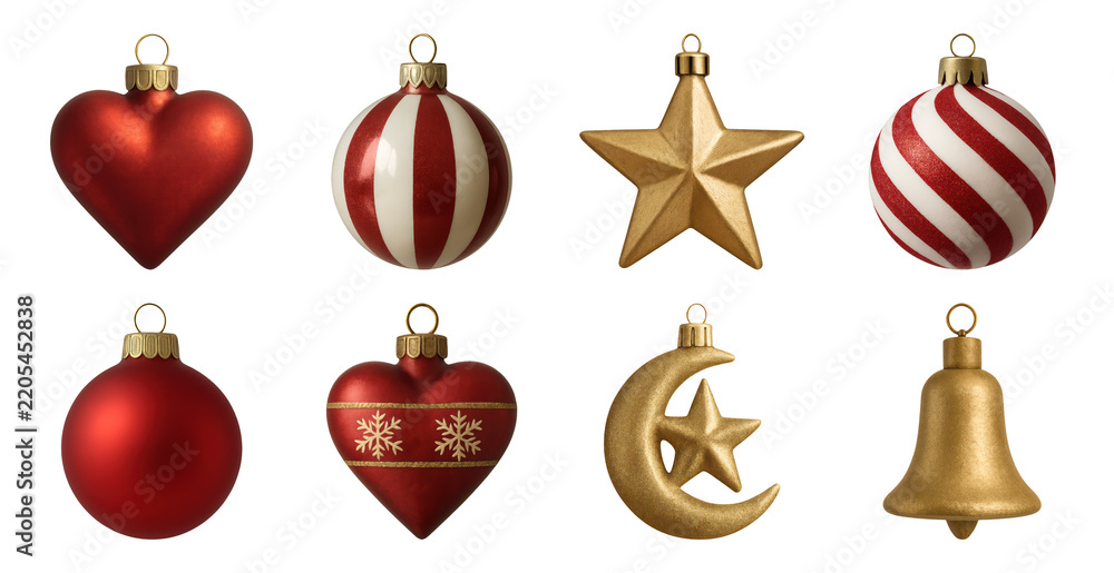 Fototapeta premium PNG Festive ornaments in various shapes, element set on transparent background