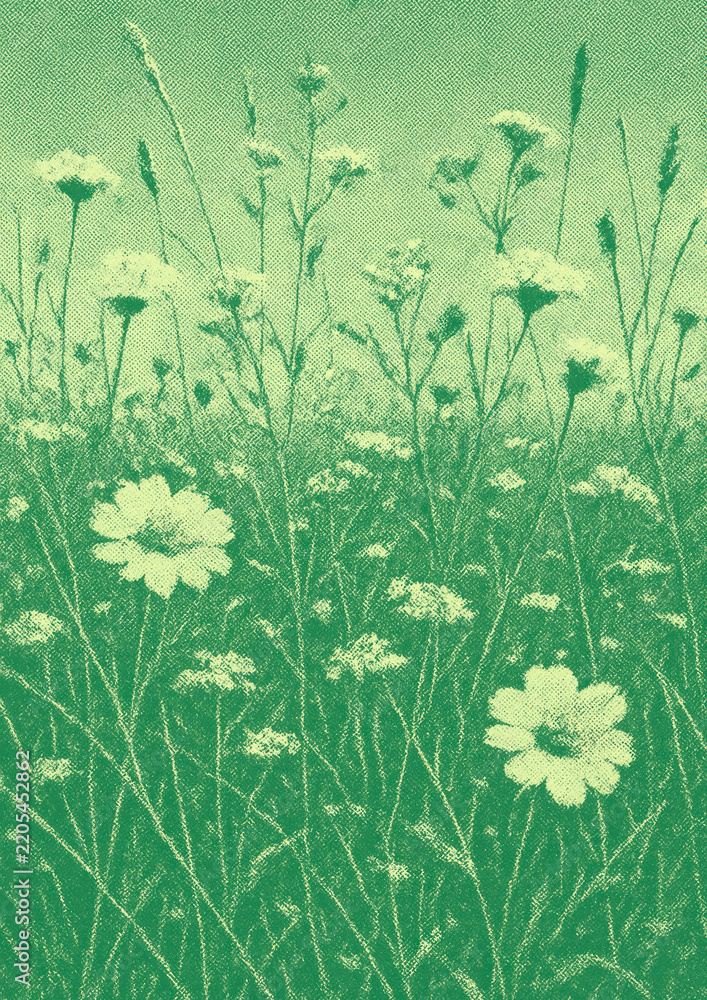Obraz premium Vintage green floral meadow illustration.