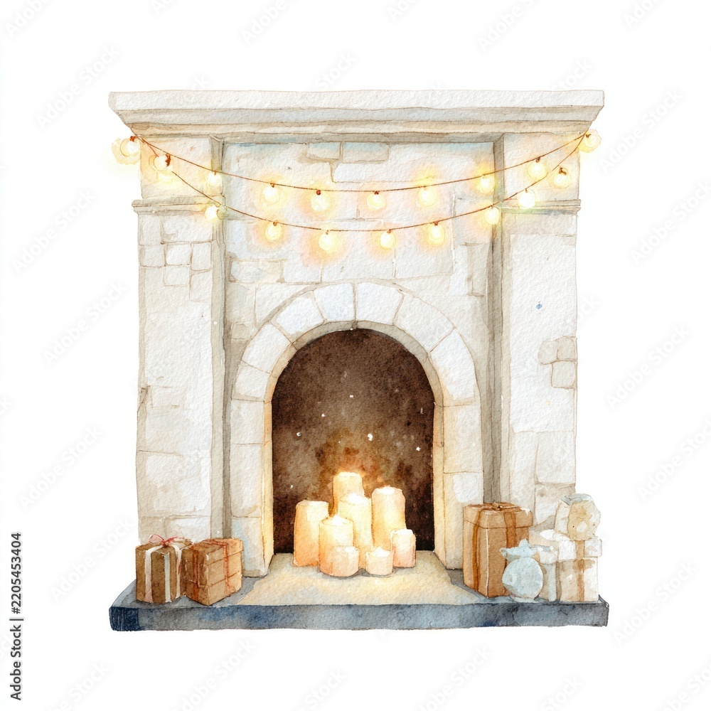 Fototapeta premium Cozy fireplace with glowing candles.