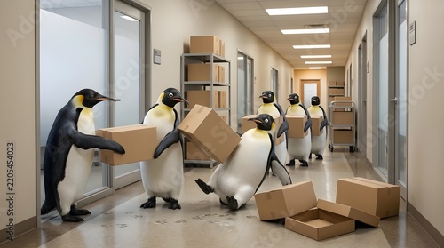Penguins Helping With an Office Move