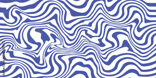 Blue wavy lines abstract background. Trendy psychedelic retro style backdrop. Waves, swirl and twirl pattern. Twisted distorted vector texture. Y2k aesthetic design