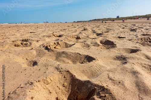 Low angle shot showing the uneven sand on Mablethorpe beach in Lincolnshire, UK