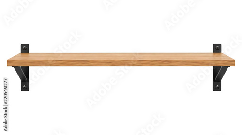 Empty wooden shelf with wall mounting isolated on transparent background