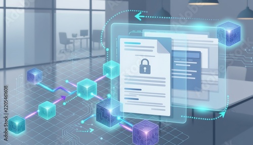 Secure digital document display in modern office setting.