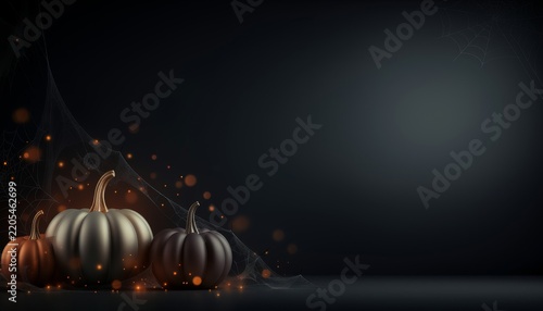 Dark Night Display of Glowing Pumpkins on Black Background.