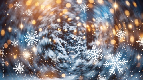 Beautiful snowy forest and abstract shiny light background