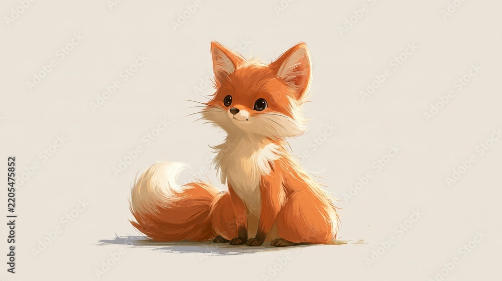 Obraz premium Adorable fox sitting with curled tail and friendly face in a whimsical woodland setting Generative AI