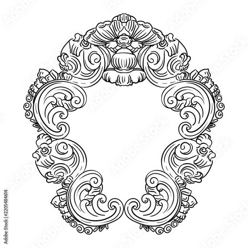 Hand drawing baroque frame with swirl leaves vector illustration