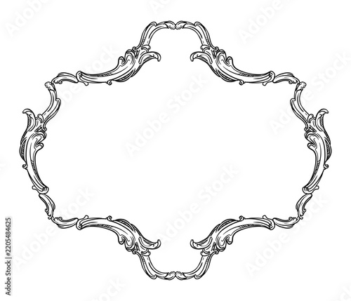 Antique engraving horizontal baroque floral frame vector illustration