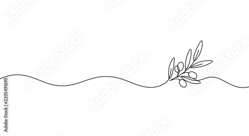 Continuous Line Art Olive Branch Minimalist Drawing Vector Illustration Peace Symbol Mediterranean Nature Decor