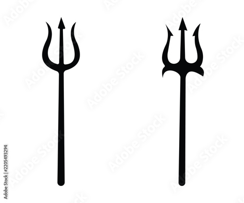 Fotografie Black Trident Icon Set Trishul Pitchfork Hindu Religious Devil Symbol Vector Ill