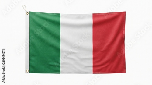 Italian flag waving on a white background with clean edges and bright colors