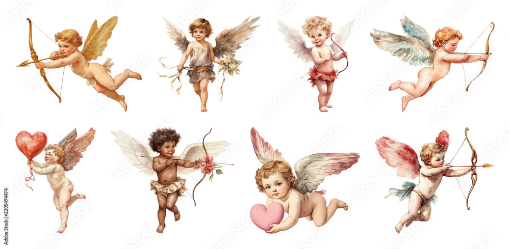 Obraz premium PNG Vintage cherubs with bows on transparent background