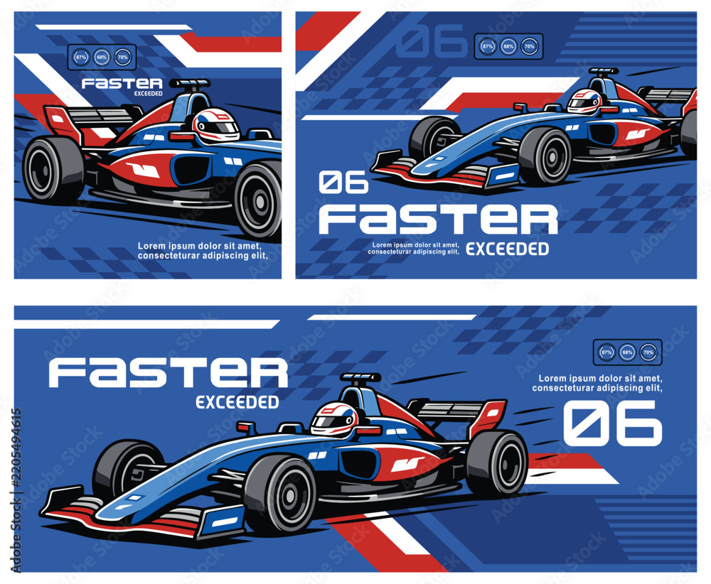 Obraz premium Formula One racing blue car banner vector illustration