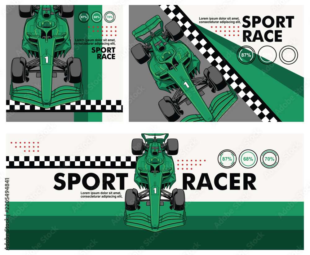 Obraz premium Formula One racing green car banner vector illustration