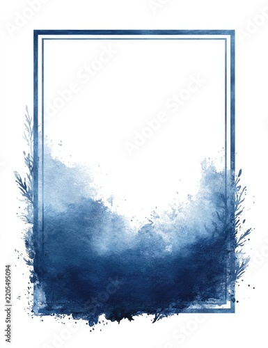 The image features a rectangular frame with a gradient blue border, surrounding a largely blank central space