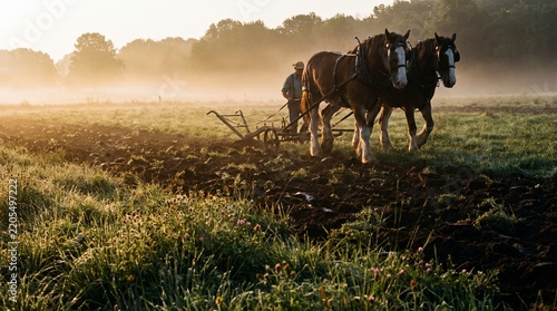 Obraz na płótnie Draft horses pulling a plough