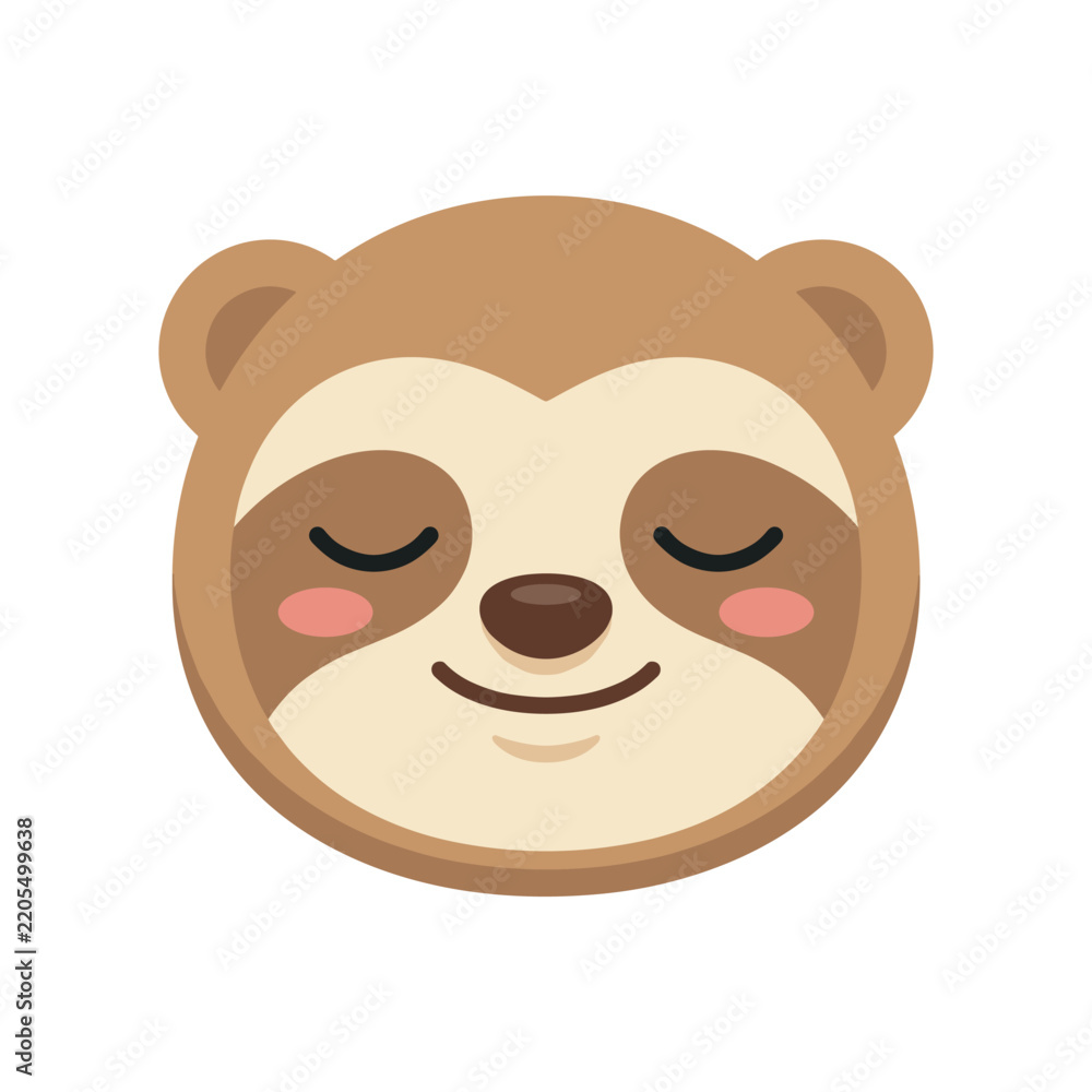 Obraz premium Serene Sloth Face: An illustrated sloth face with closed eyes and a gentle smile exudes a sense of peace and relaxation.