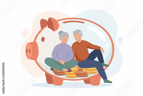 Retirement Savings Plan with Senior Couple and Large Piggy Bank