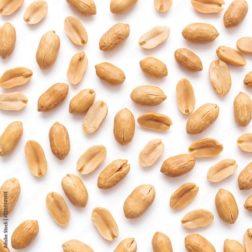 Obraz premium Close-up of Piles of Raw Almonds on White Background.