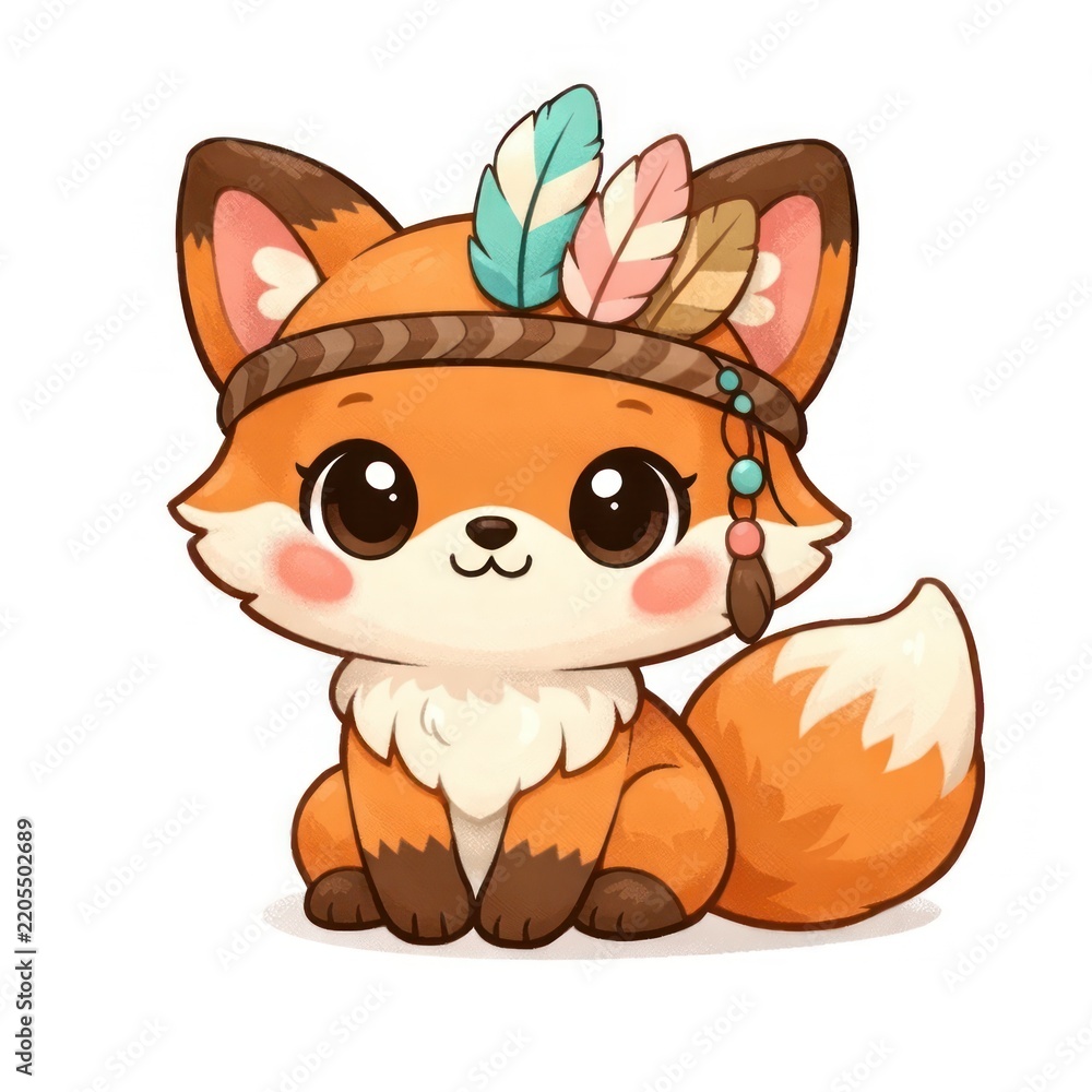 Obraz premium Cute fox with colorful feathers.