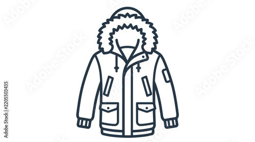 Winter parka jacket icon outerwear apparel warm clothing