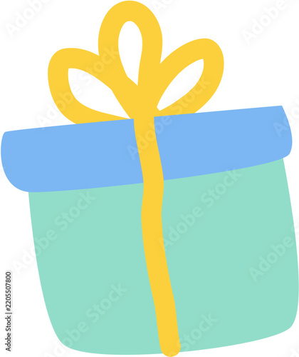 Simple Turquoise Gift Box Tied with Yellow Ribbon, Minimalist Illustration for Celebration and Surprise Themes