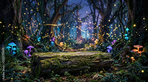 Magical Forest Podium with Glowing Mushrooms