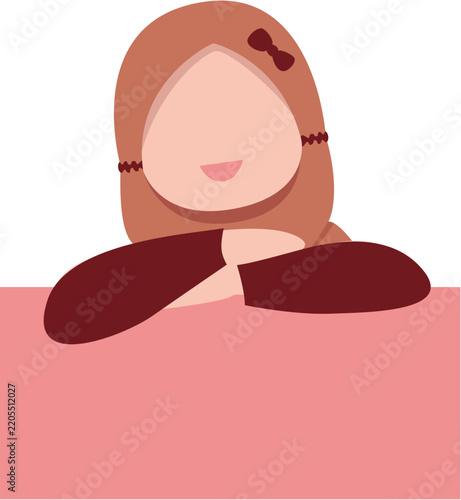 Muslim Woman in Hijab Smiling and Posing with Crossed Arms Behind Pink Surface, Generational Diversity and Lifestyle Illustration