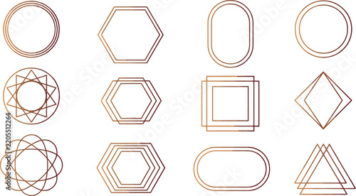Various golden geometric frames offer elegant borders for modern designs.