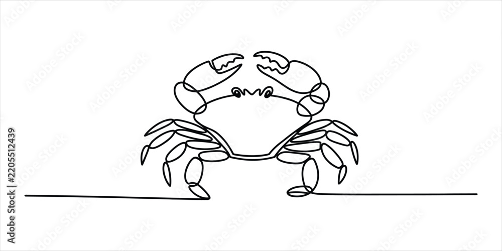 Fototapeta premium Continuous single line drawing of a crab animal icon for marine life design concept