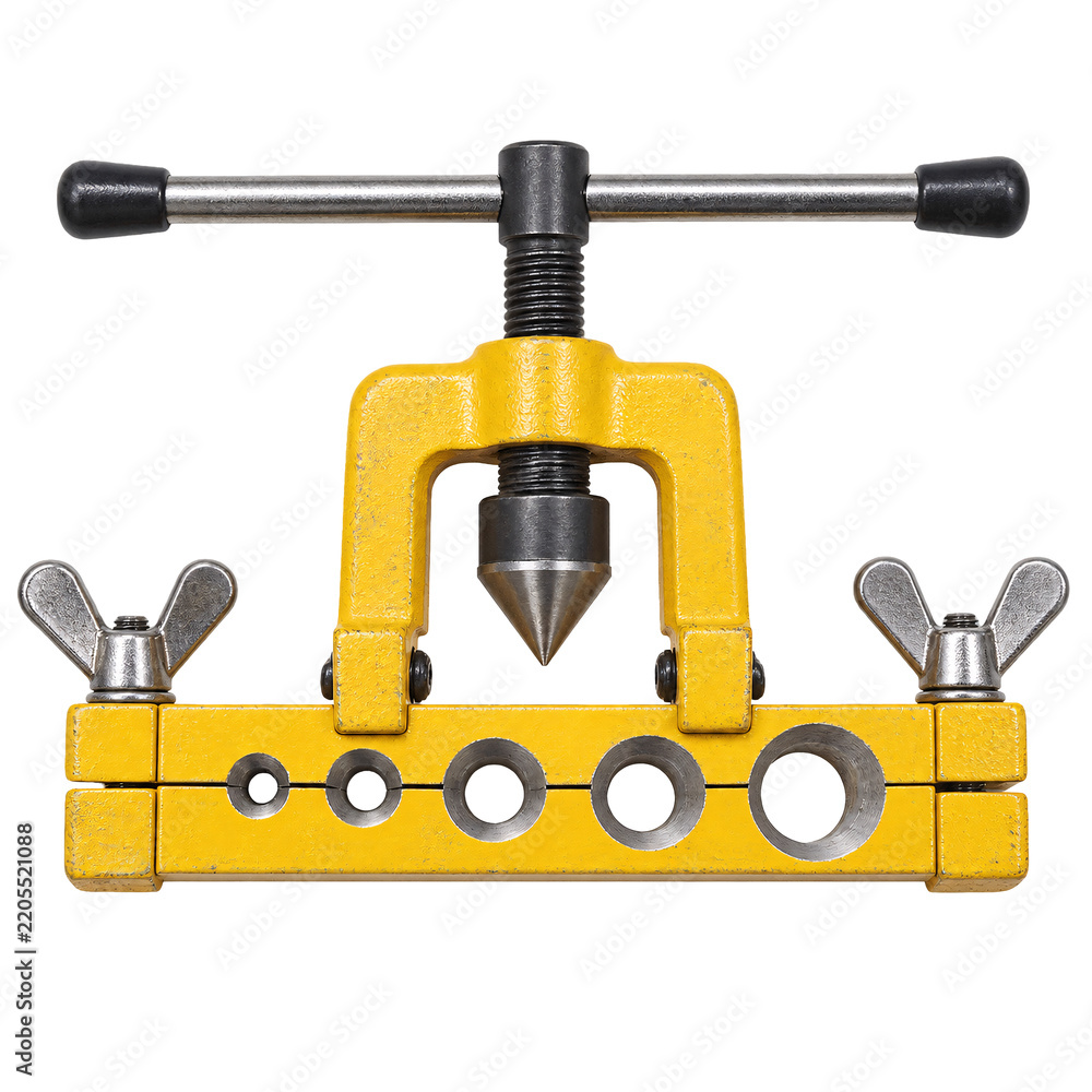 Fototapeta premium Isolated yellow pipe flaring tool with different size holes for tube