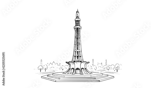 Minar-e-Pakistan Lahore National Monument Minimal Line Art Vector