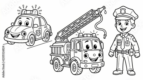Simple Cartoon Police Car Line Art