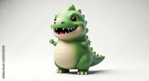 Cute Green Cartoon Dinosaur Character Standing.