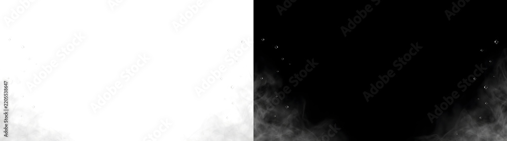 Obraz premium Fog mist with floating water bubbles scattered along the corner looks perfect for design projects in PNG, Transparent and Black Background Versions
