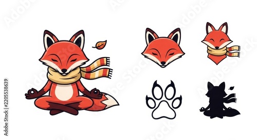 Cute Fox Characters in Meditation and Iconic Poses.