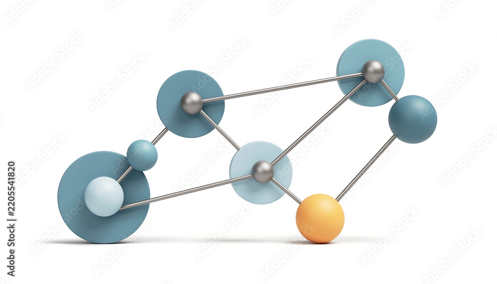 Obraz premium 3D render of network nodes connected above colorful data folders on a white background.