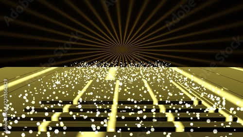 Luxury Gold Hexagon Particles on Glowing Stage with Spotlight Rays, Award Ceremony Motion Background and Video Backdrop